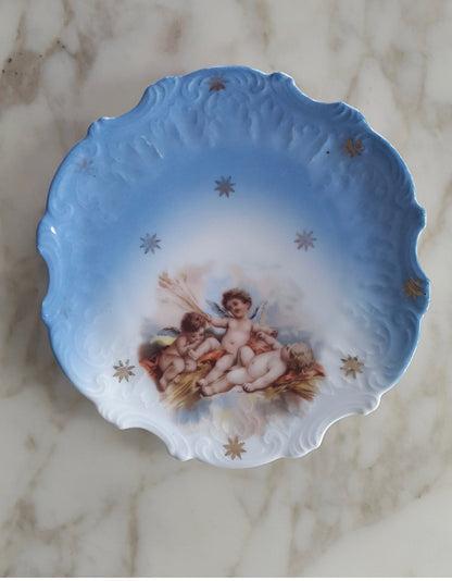 Assiette porcelaine bleue aux Anges